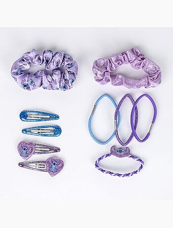 Coffret cheveux enfant Stitch bleu et violet : 10 accessoires