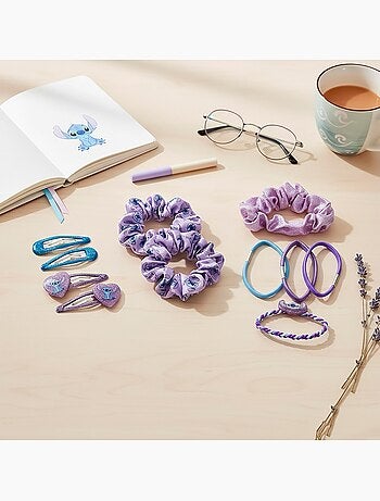 Coffret cheveux enfant Stitch bleu et violet : 10 accessoires