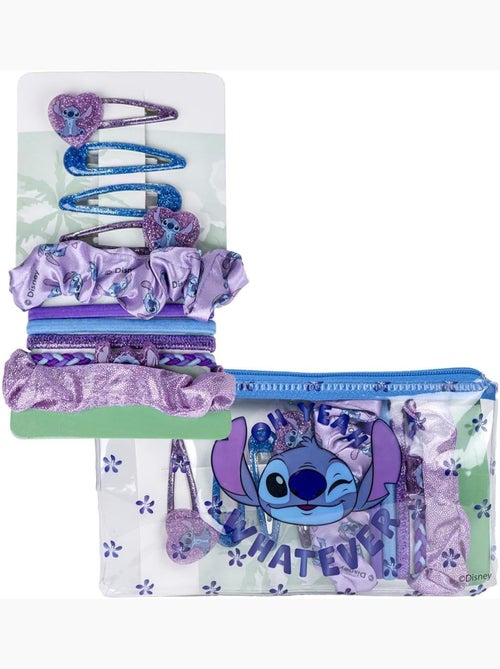 Coffret cheveux enfant Stitch bleu et violet : 10 accessoires - Kiabi