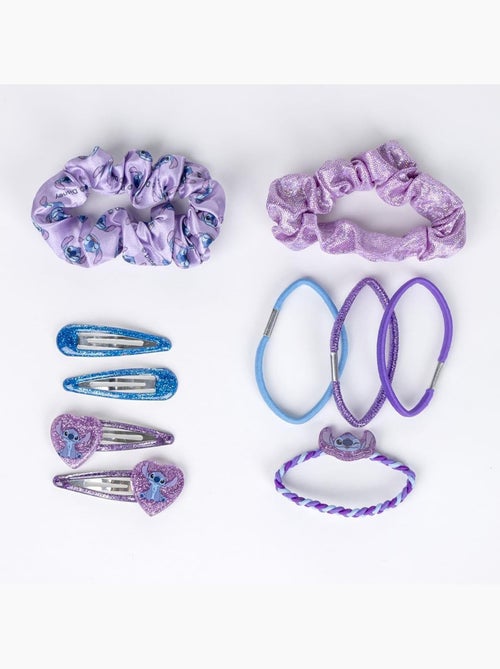 Coffret cheveux enfant Stitch bleu et violet : 10 accessoires - Kiabi