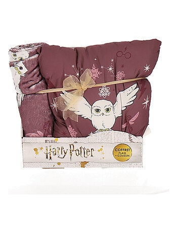 Coffret coussin et plaid Harry Potter Hedwige - 100% Polyester - Mauve