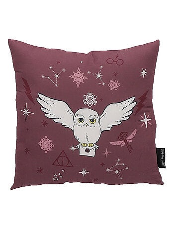 Coffret coussin et plaid Harry Potter Hedwige - 100% Polyester - Mauve