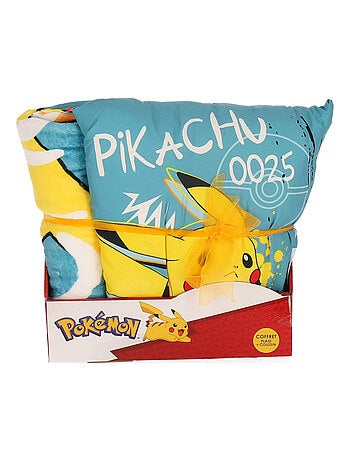 Coffret coussin et plaid Pikachu Pokémon - 100% Polyester - Bleu