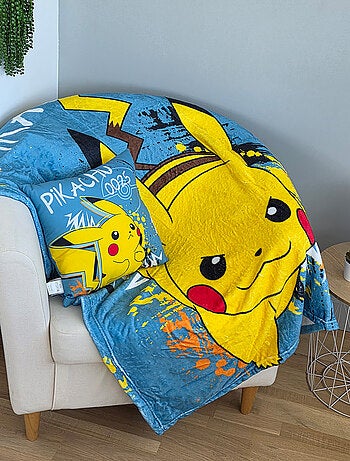 Coffret coussin et plaid Pikachu Pokémon - 100% Polyester - Bleu