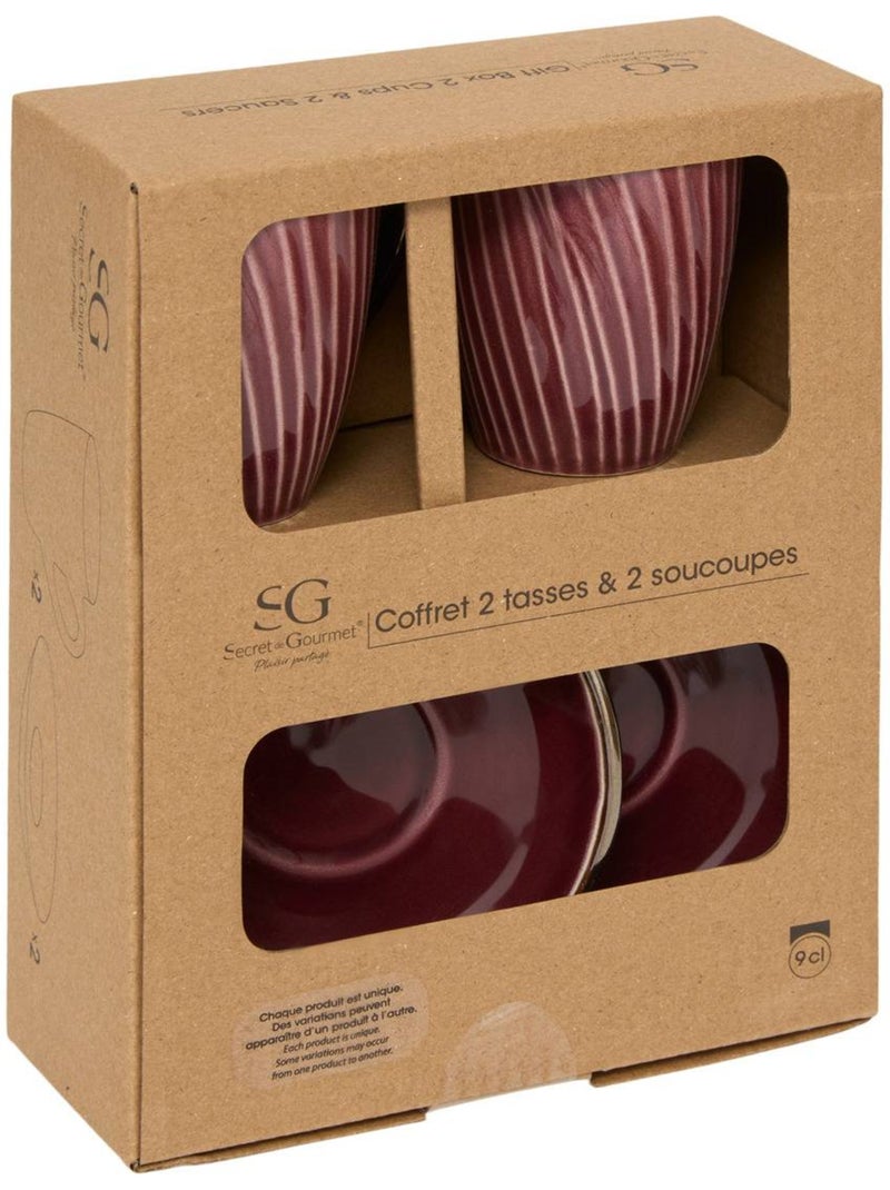 Coffret de 2 tasses avec coupelles en faïence ella Rouge grenat - Kiabi