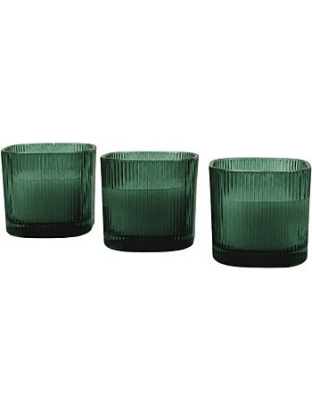 Coffret de 3 bougies led en verre vert