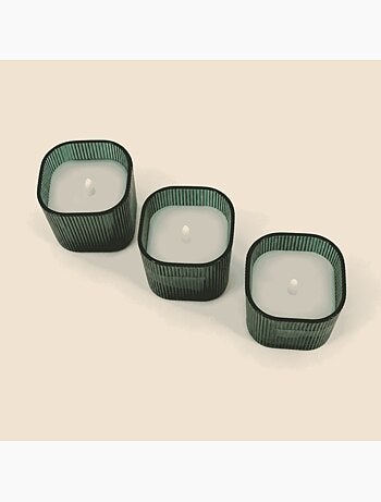 Coffret de 3 bougies led en verre vert