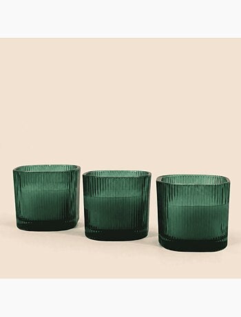 Coffret de 3 bougies led en verre vert