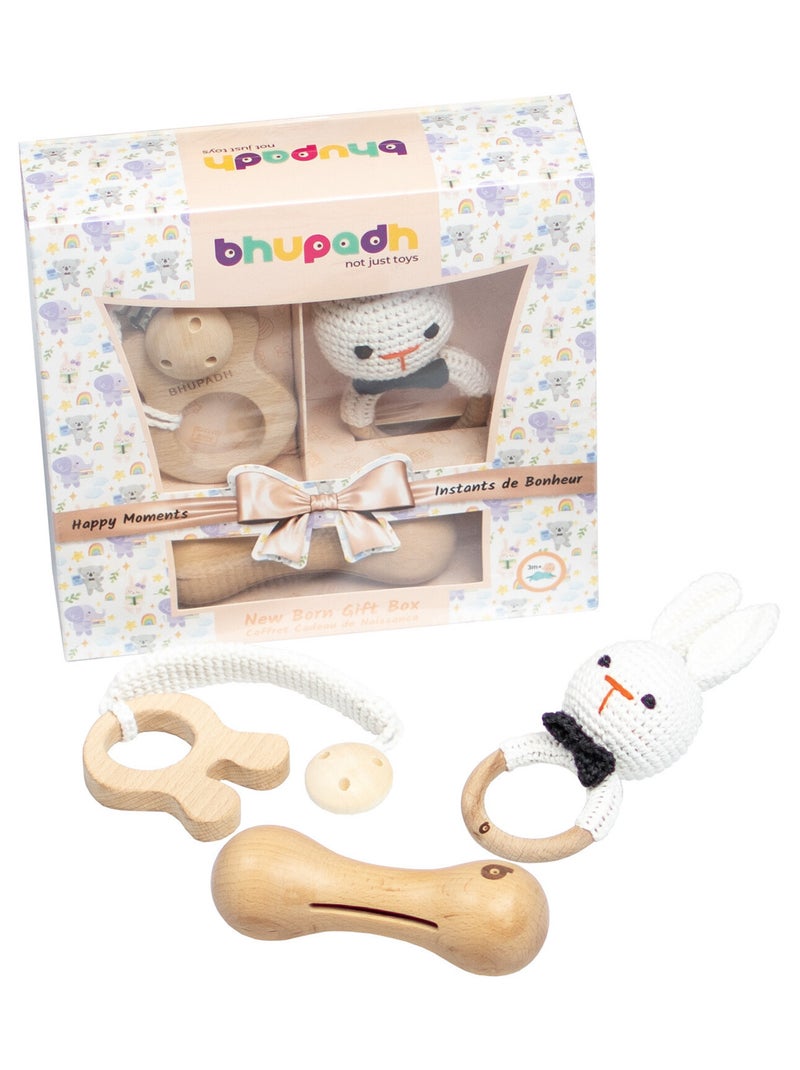 Coffret de 3 hochets en coton et bois naturel SEVIRA KIDS Blanc - Kiabi