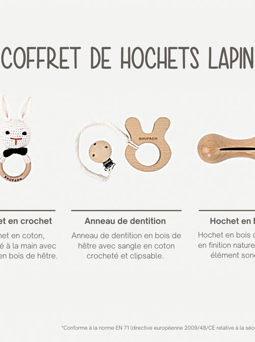 Coffret de 3 hochets en coton et bois naturel SEVIRA KIDS - Kiabi