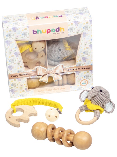 Coffret de 3 hochets en coton et bois naturel SEVIRA KIDS - Kiabi