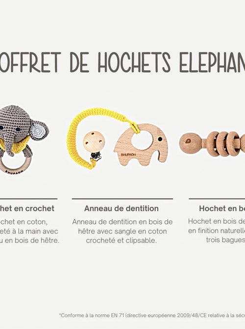 Coffret de 3 hochets en coton et bois naturel SEVIRA KIDS - Kiabi