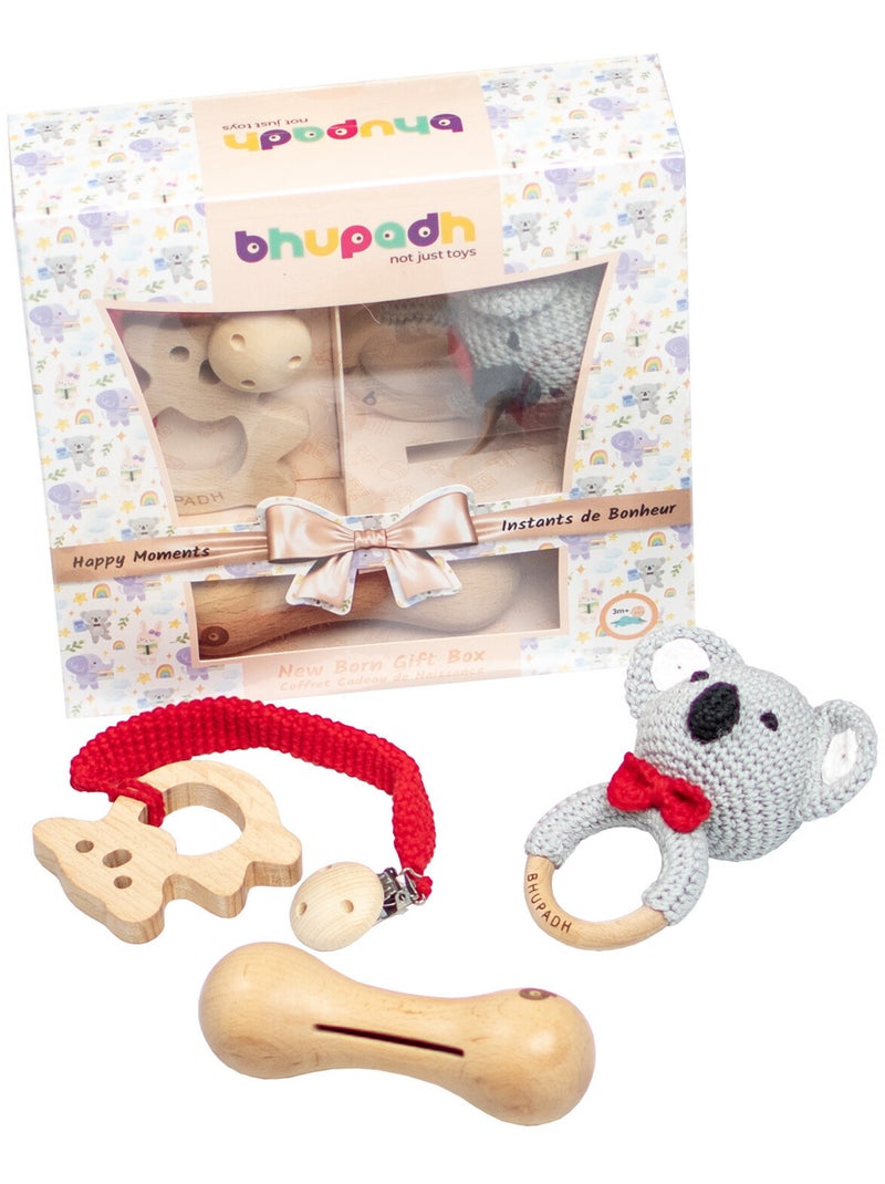Coffret de 3 hochets en coton et bois naturel SEVIRA KIDS Noir Gris clair - Kiabi