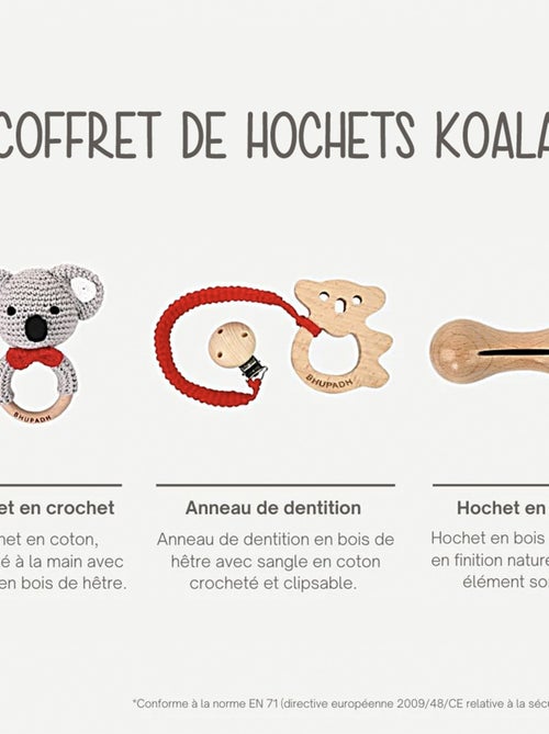 Coffret de 3 hochets en coton et bois naturel SEVIRA KIDS - Kiabi