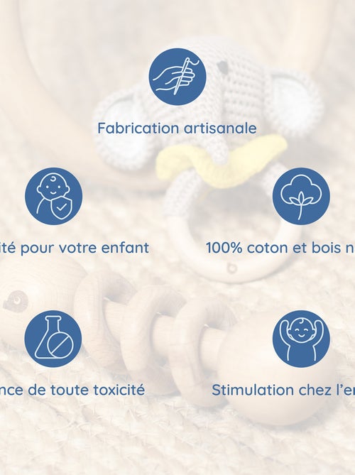 Coffret de 3 hochets en coton et bois naturel SEVIRA KIDS - Kiabi