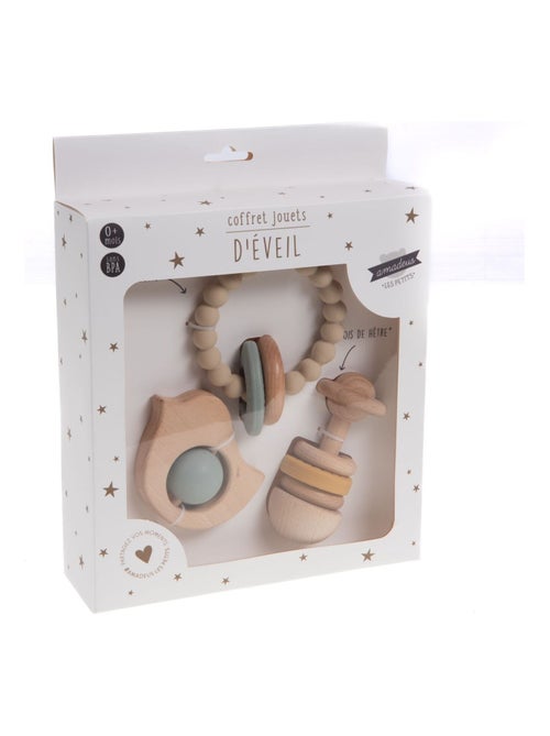 Coffret de 3 jouets d'éveil en bois de hêtre et silicone - Kiabi