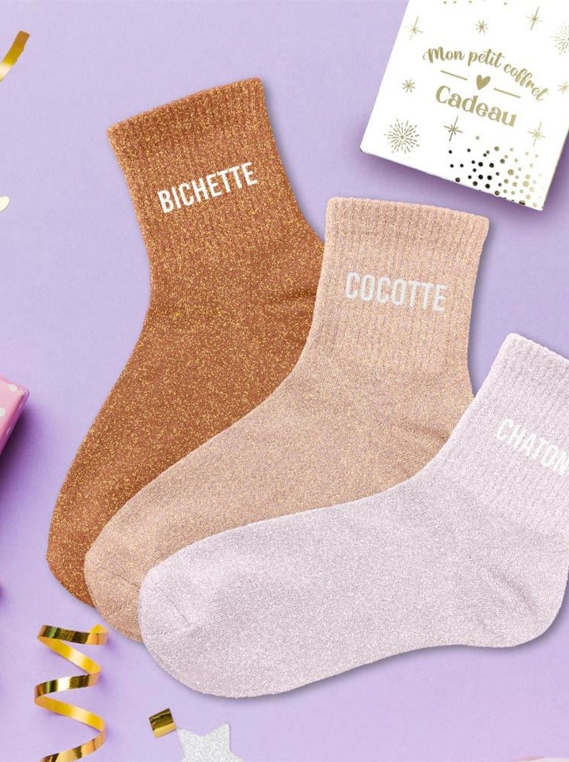Coffret de 3 Paires de chaussettes à paillettes Rose - Kiabi