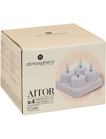 Coffret de 4 bougies chauffe-plat LED sur socle AITOR
