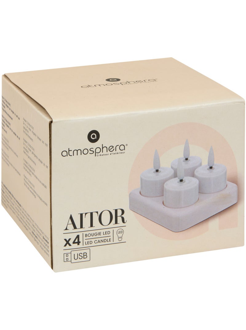 Coffret de 4 bougies chauffe-plat LED sur socle AITOR Blanc - Kiabi