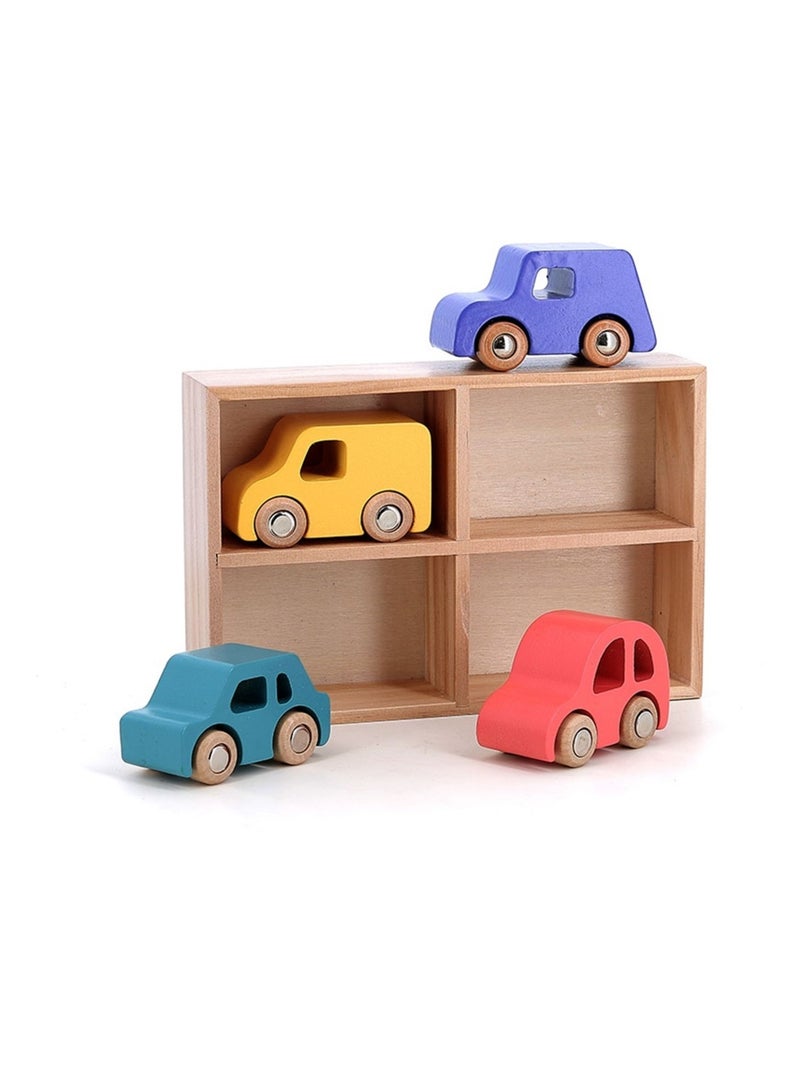 Coffret de 4 voitures en bois City Bleu - Kiabi