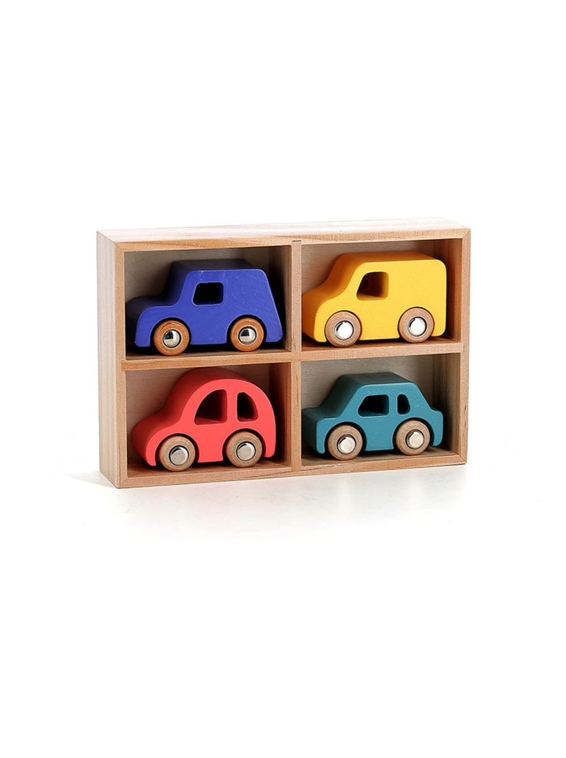 Coffret de 4 voitures en bois City Bleu - Kiabi