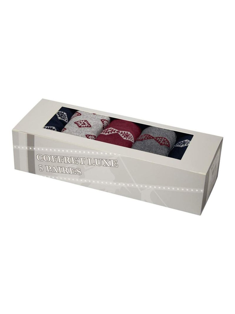 Coffret de 5 Paires de Chaussettes   - ATLAS FOR MEN Bleu Rouge Gris - Kiabi