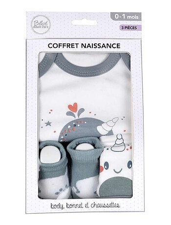 Coffret de naissance avec body, bonnet et chaussettes