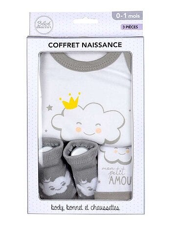 Coffret de naissance avec body, bonnet et chaussettes