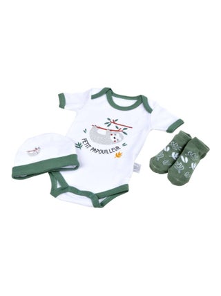 Coffret de naissance avec body, bonnet et chaussettes