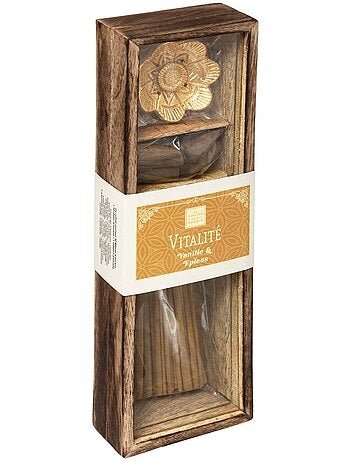 Coffret d'encens bâtonnets et cônes en bois de manguier doli