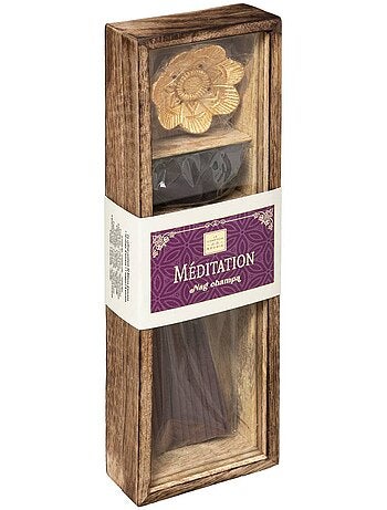 Coffret d'encens bâtonnets et cônes en bois de manguier doli