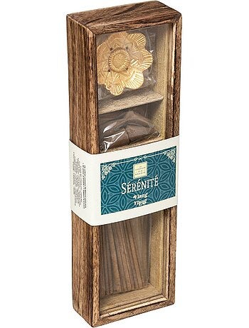 Coffret d'encens bâtonnets et cônes en bois de manguier doli