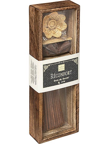 Coffret d'encens bâtonnets et cônes en bois de manguier doli