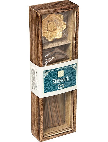 Coffret d'encens bâtonnets et cônes en bois de manguier doli