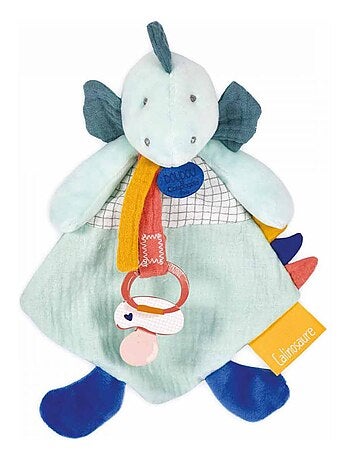 Coffret doudou attache sucette dinosaure Filou amande Calinosaures