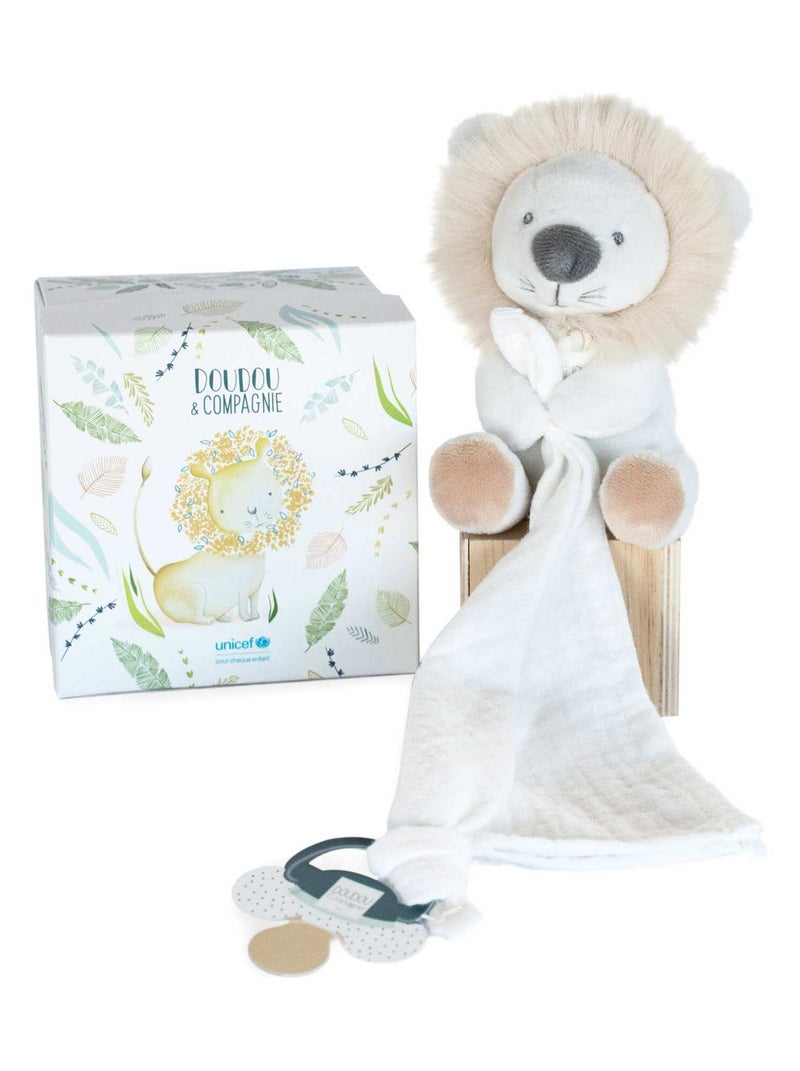 Coffret doudou attache sucette Lion UNICEF Blanc - Kiabi