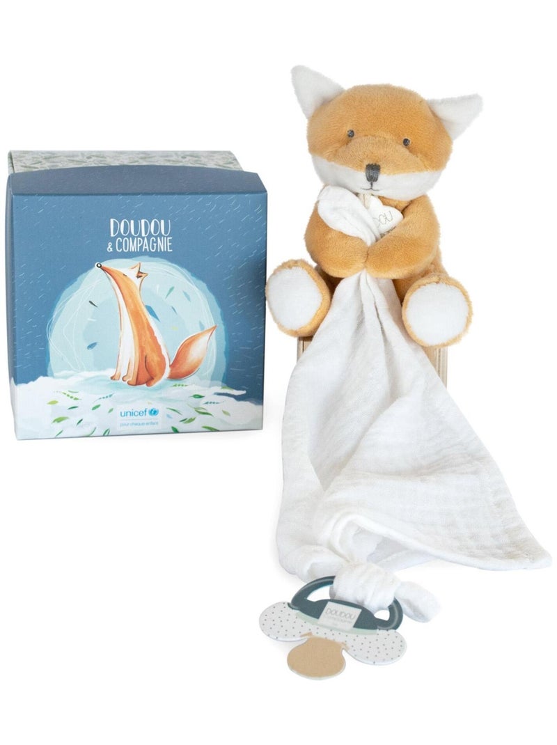 Coffret doudou attache sucette Renard UNICEF Blanc - Kiabi