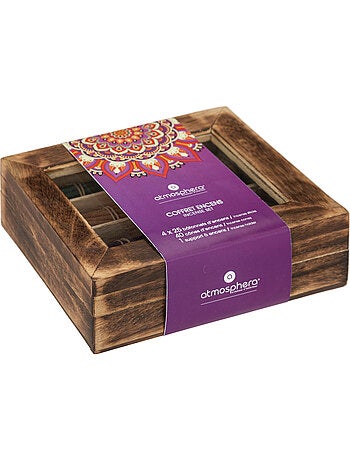 Coffret encens sticks cônes support bois TALY