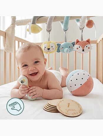 Coffret jouets sensoriels bebe 0m+ hochet suspendre balle disques mamabrum