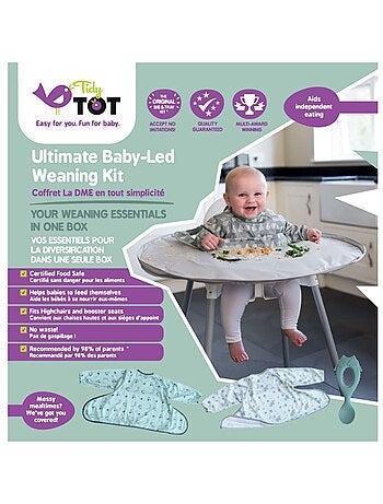 Coffret La DME en toute simplicité- Tidy Tot - Chouette - trois bavoirs, plateau et cuillère bebe