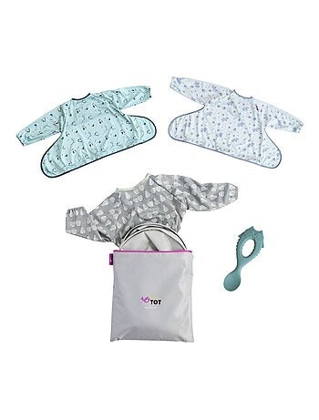 Coffret La DME en toute simplicité- Tidy Tot - Chouette - trois bavoirs, plateau et cuillère bebe