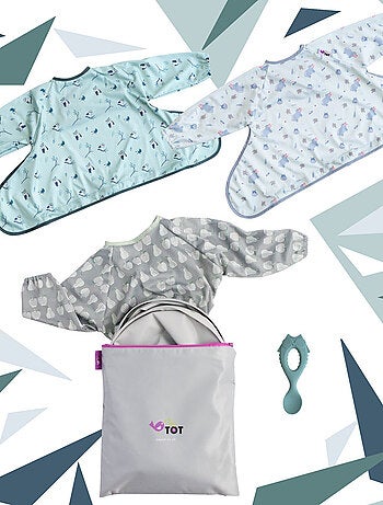 Coffret La DME en toute simplicité- Tidy Tot - Chouette - trois bavoirs, plateau et cuillère bebe