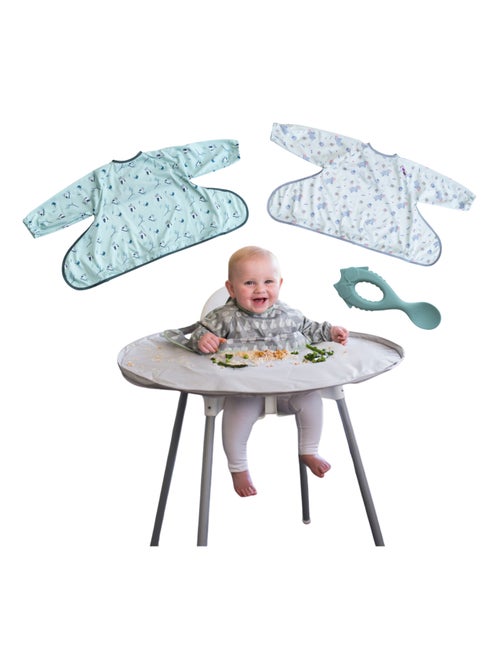Coffret La DME en toute simplicité- Tidy Tot - Chouette - trois bavoirs, plateau et cuillère bebe - Kiabi