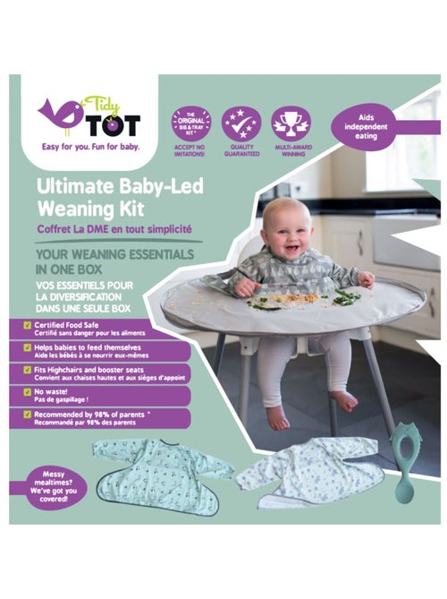 Coffret La DME en toute simplicité- Tidy Tot - Chouette - trois bavoirs, plateau et cuillère bebe - Kiabi