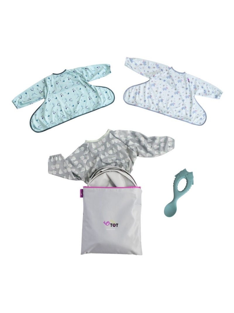 Coffret La DME en toute simplicité- Tidy Tot - Chouette - trois bavoirs, plateau et cuillère bebe Gris - Kiabi