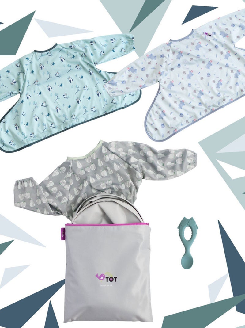 Coffret La DME en toute simplicité- Tidy Tot - Chouette - trois bavoirs, plateau et cuillère bebe Gris - Kiabi