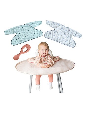 Coffret La DME en toute simplicité- Tidy Tot - Chouette - trois bavoirs, plateau et cuillère bebe