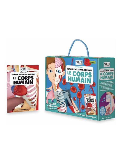Coffret livre et puzzle géant 210 pièces : Voyage, découvre, explore : Le corps humain - Kiabi