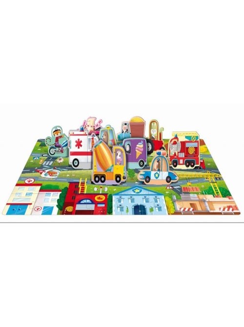 Coffret livre, puzzle 40 pièces et véhicules : Les véhicules - Kiabi