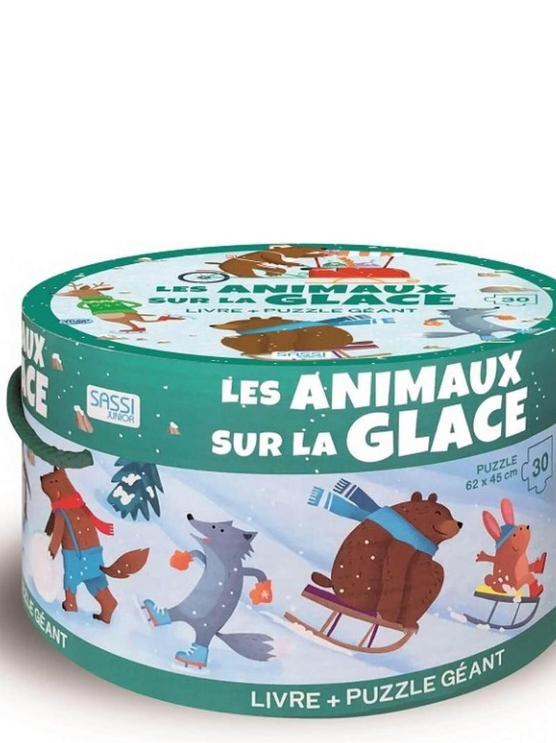 Coffret livre + puzzle géant 30 pièces : Les animaux sur la glace N/A - Kiabi